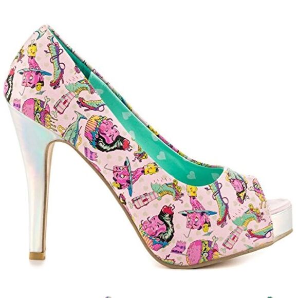 BNIB IRON FIST DEATH'S DINER PEEPTOE PINK PLATFORM Sz 5 BNIB - Picture 10 of 12